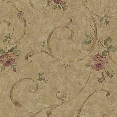 Lotus Sepia Floral Scroll Wallpaper
