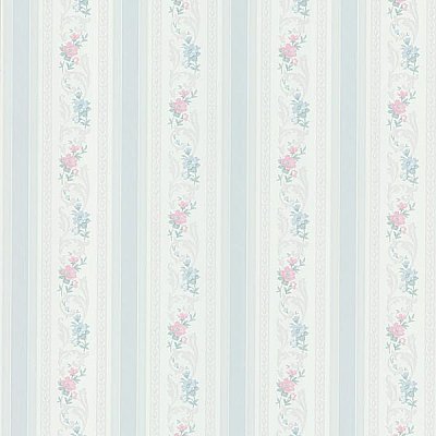 Nicola Light Blue Scrolling Floral Stripe Wallpaper