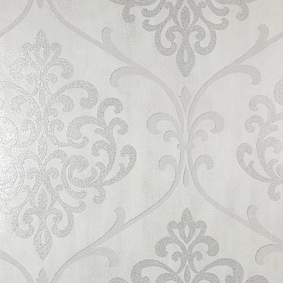 Ambrosia Silver Glitter Damask Wallpaper