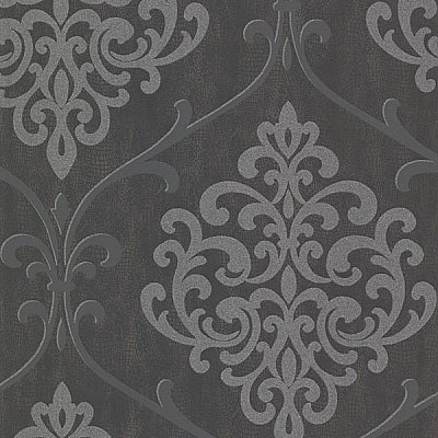 Ambrosia Charcoal Glitter Damask Wallpaper