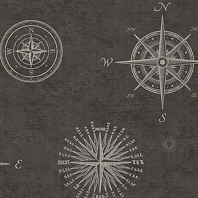 Navigate Charcoal Vintage Compass Wallpaper