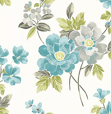 Claressa Teal Floral Wallpaper