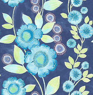 Bloom Blue Floral Wallpaper