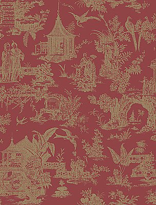 Zen Garden Red Toile Wallpaper
