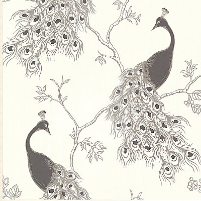 Prevost Silver Peacock Wallpaper