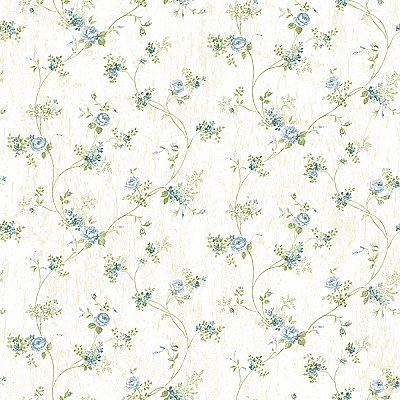 Persimone Blue Floral Vine Wallpaper