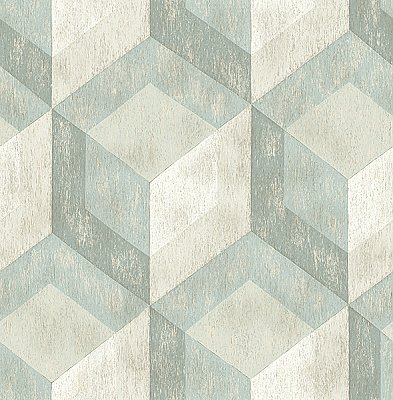 Rustic Wood Tile Green Geometric Wallpaper