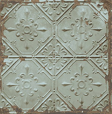 Tin Ceiling Teal Distressed Tiles Wallpaper