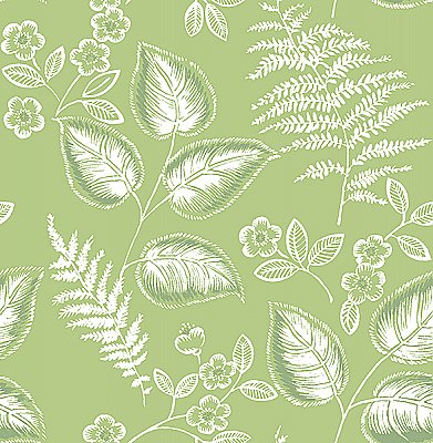 Trianon Green Botanical Wallpaper