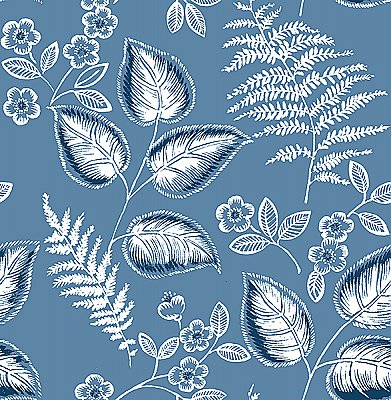 Trianon Blue Botanical Wallpaper