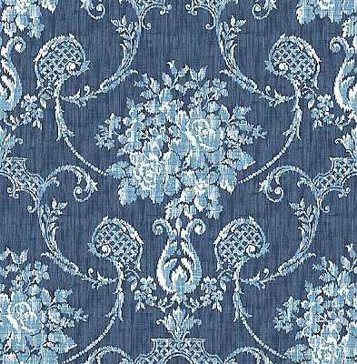 Winsome Blue Floral Damask Wallpaper