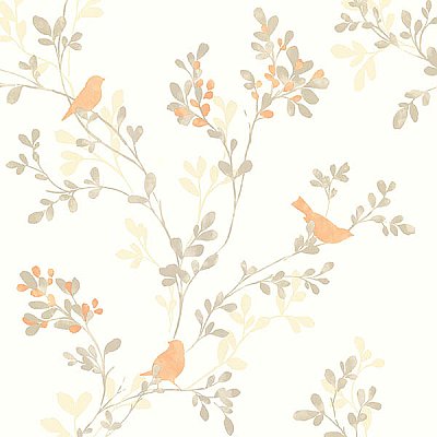Chirp Orange Birds & Trees Wallpaper