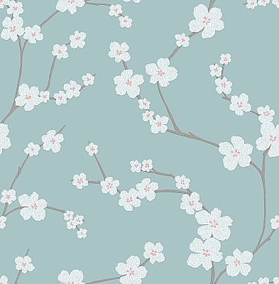 Sakura Turquoise Floral Wallpaper