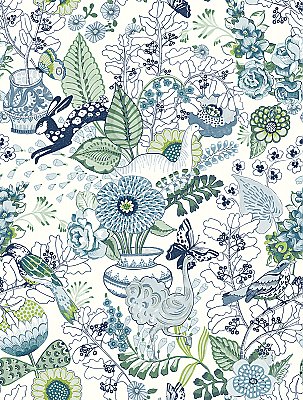 Whimsy Blue Fauna Wallpaper