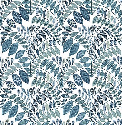 Fiddlehead Blue Botanical Wallpaper