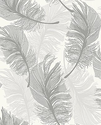 Clemente Light Grey Foil Feather Wallpaper