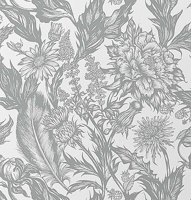 Cinna Silver Wild Flowers Wallpaper