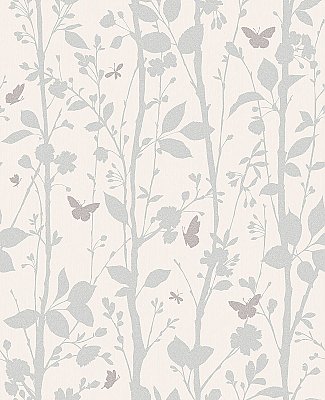 Dazzle Meadow Silver Butterfly Wallpaper