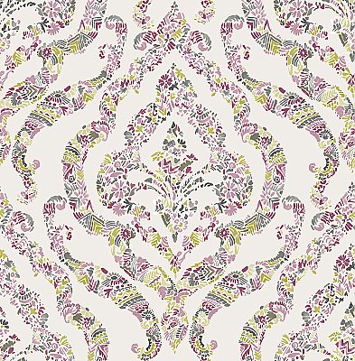 Featherton Pink Floral Damask Wallpaper