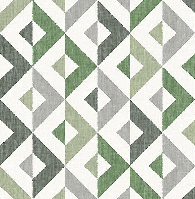 Seesaw Green Geometric Faux Linen Wallpaper