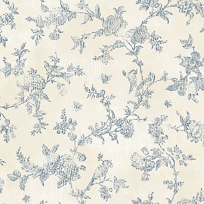 French Nightingale Blue Trail Wallpaper