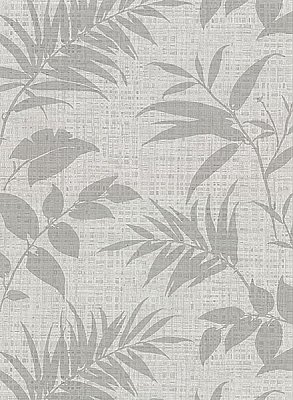 Chandler Light Grey Botanical Faux Grasscloth Wallpaper