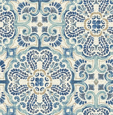 Florentine Blue Faux Tile Wallpaper