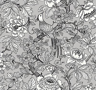 Beaufort Silver Peony Chinoiserie Wallpaper