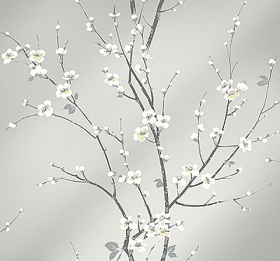Monterey Silver Mist Floral Branch Wallpaper