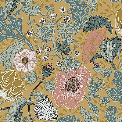 Anemone Mustard Floral Wallpaper