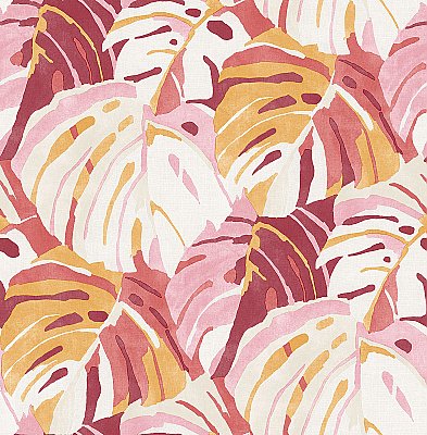Samara Pink Monstera Leaf Wallpaper