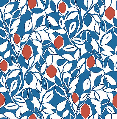 Loretto Blue Citrus Wallpaper