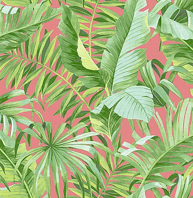 Alfresco Coral Tropical Palm Wallpaper
