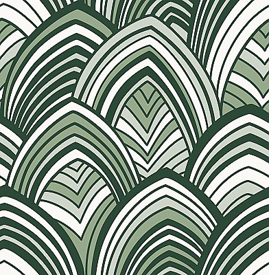 Cabarita Green Art Deco Flocked Leaves Wallpaper