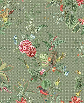 Floris Olive Woodland Floral Wallpaper