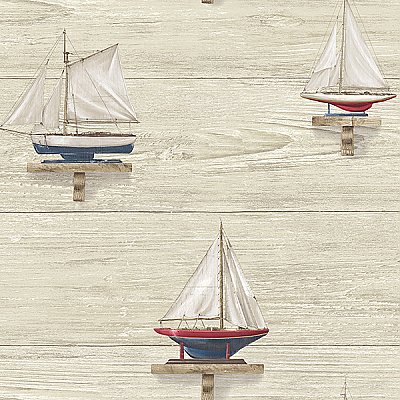 Set Sail Beige Wood Wallpaper