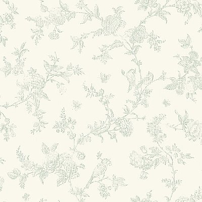 French Nightingale Sage Floral Scroll Wallpaper