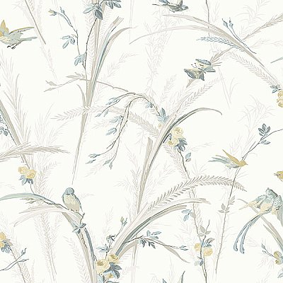 Meadowlark Light Grey Botanical Wallpaper