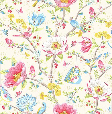 Leizu Cream Chinese Garden Wallpaper