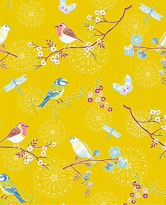 Marit Mustard Bird Wallpaper