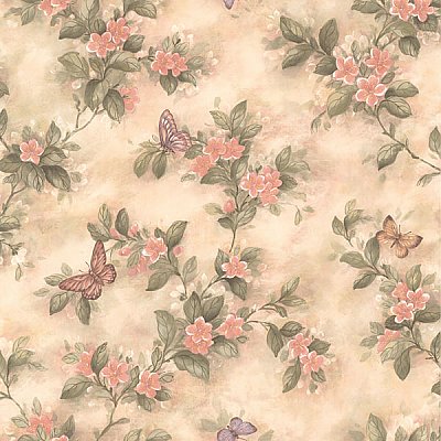 Mariposa Pink Butterfly And Floral Trail Wallpaper