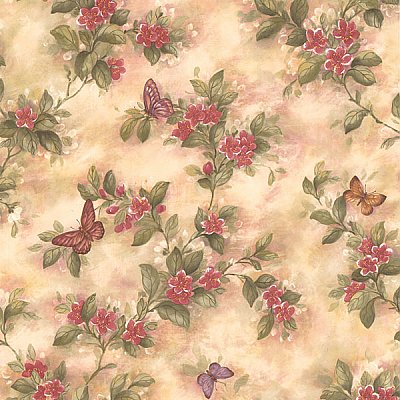 Mariposa Mauve Butterfly And Floral Trail Wallpaper