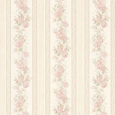Tasha Blush Satin Floral Scroll Stripe Wallpaper