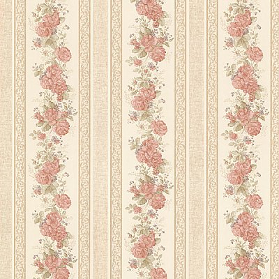 Tasha Peach Satin Floral Scroll Stripe Wallpaper