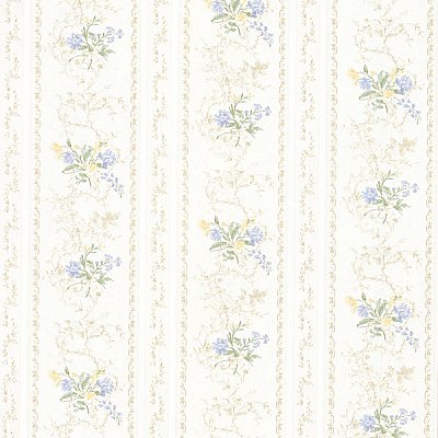 Maury Light Blue Floral Bouquet Stripe Wallpaper