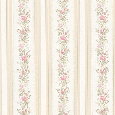 Alexis Pink Satin Floral Stripe Wallpaper