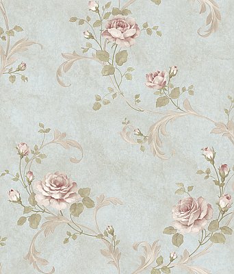 Gracie Blue Floral Scroll Wallpaper Wallpaper