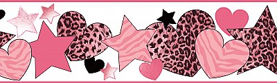 Diva Pink Cheetah Hearts Stars Border