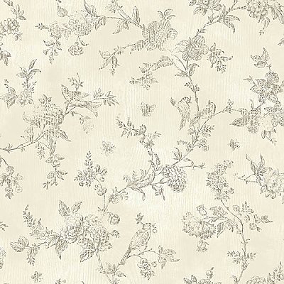 French Nightingale Cream Toile Wallpaper