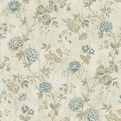 Chrysanthemum  Blue Jacobean Wallpaper
